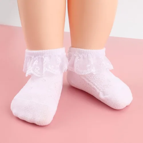 Miniatura 6 de DRESHOW BQUBO - Calcetines de encaje con volantes y ojales para bebés, calcetines finos para recién nacidosbebésniños pequeños