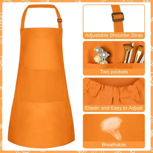 Miniatura 3 de Conjunto de Delantal y Gorro de Chef para Niños, Delantal Infantil Ajustable con 2 Bolsillos, para Niños Chef y Pintura, Cocinar, Hornear Orongecolor