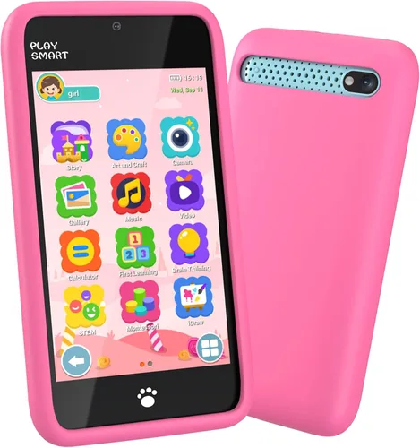 Miniatura 12 de MOMILLA Teléfono inteligente de juguetes para niños, pantalla táctil de 3.97 pulgadas, 16 GB, cámaras duales con más de 45 calcomanías, más de 210
