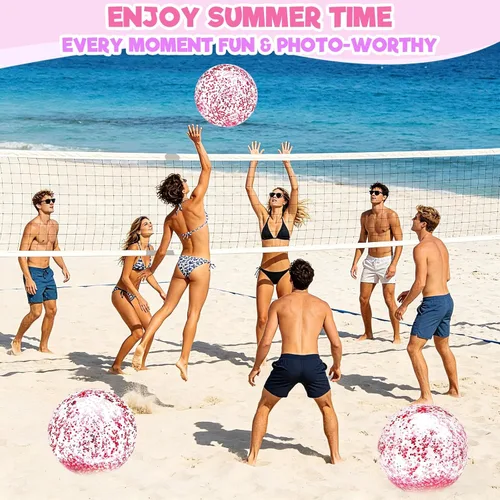 Miniatura 3 de Paquete de 12 pelotas inflables de playa de 16 pulgadas con purpurina rosa, juguetes para piscina, playa, fiesta de verano en la piscina - Juego