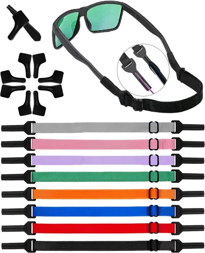 Correa de lentes para niños pequeños (6.5 a 10 pulgadas), agarre de oreja para lentes de ojos Paquete de 8 multicolor+4 pares de agarraderas para