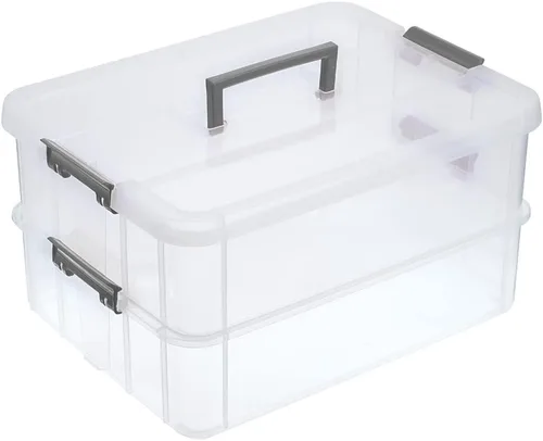 Miniatura 10 de BTSKY - Caja de almacenamiento de 2 capas para apilar y transportar, caja de almacenamiento de plástico multiuso y portátil con asas, caja Verde