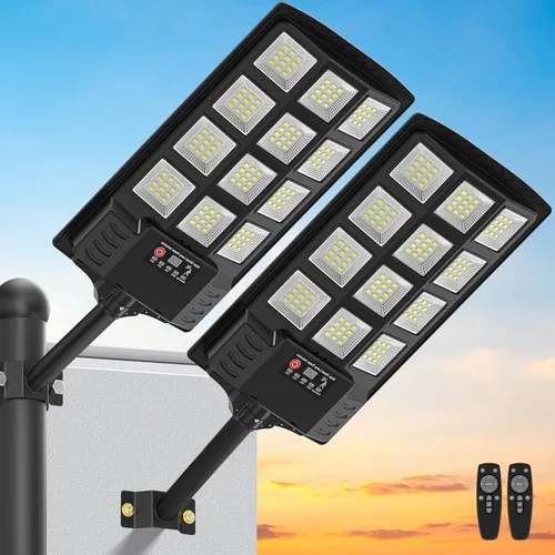 Miniatura 10 de Farolas solares impermeables para exteriores, 6500 K, luz de inundación gran angular de 320°, luz LED de estacionamiento solar con sensor