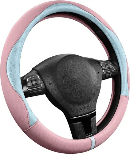 Miniatura 19 de PIC AUTO Funda para volante, diseño de retazos de cuero estampado negro, ajuste universal de 14.5 a 15.5 pulgadas, antideslizante, sin olor, piel