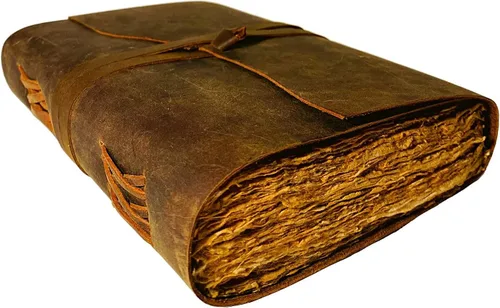 Miniatura 12 de Diario de cuero vintage – 200 páginas de papel rústico con borde irregular – páginas sin líneas, libro de sombras, grimorio, cuaderno de notas