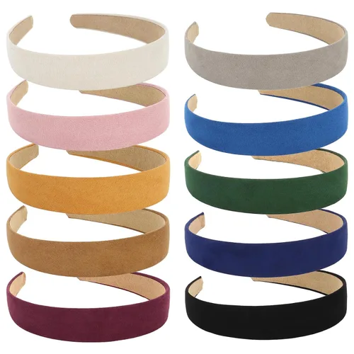 Miniatura 6 de Wecoe 10 diademas de gamuza para mujer, de 1 pulgada de ancho, color rojo, blanco, negro, rosa, morado, azul, verde, bandas antideslizantes