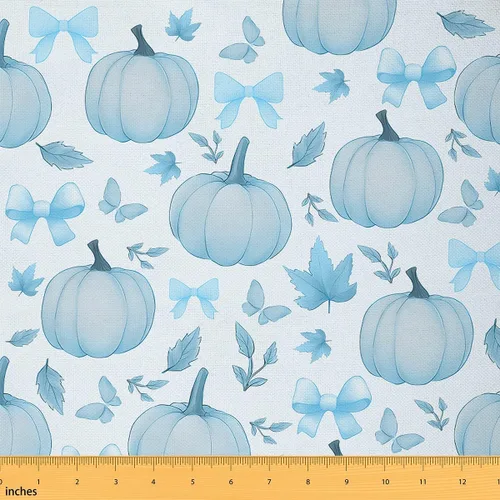 Miniatura 23 de The Yard - Tela con texto en inglés «Hello Fall», 36 pulgadas de largo x 59 pulgadas de ancho, hojas de árbol de calabaza otoñal, tela de tapicería