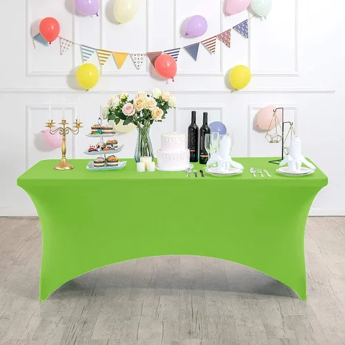 Miniatura 6 de Mantel de elastano para mesas de 4, 6 u 8 pies, mantel elástico universal ajustable para fiestas, banquetes, bodas y eventos - Verde manzana