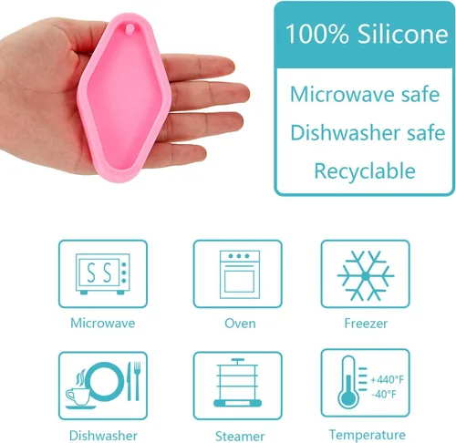 Miniatura 4 de 2 moldes de silicona de diamante para llavero de silicona para hornear, moldes de fondant para llavero, molde de arcilla y 5 llaveros