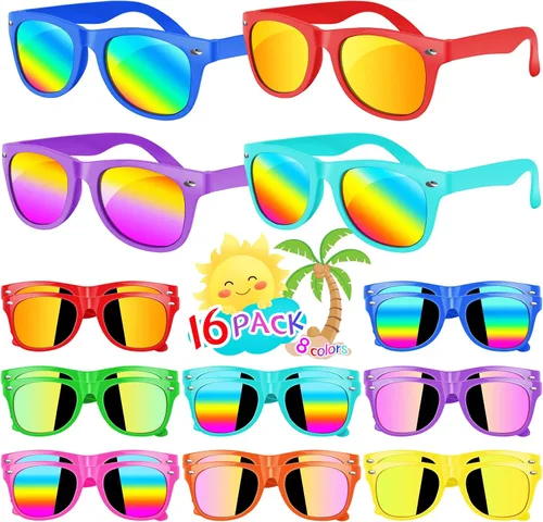 Gafas de sol para niños a granel Paquete de 16 recuerdos de fiesta de neón para niños y niñas de 3 a 8 años Suministros para fiestas de cumpleaños