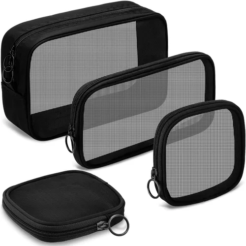 Miniatura 7 de Weewooday 4 piezas Bolsa de maquillaje de malla Bolsa de cosméticos de malla Bolsa de viaje para artículos de tocador con cremallera Mini bolsa