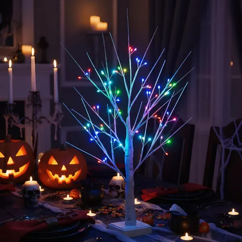 Miniatura 4 de Árbol de abedul preiluminado de 2 pies con 72 luces LED y control remoto - Árbol titilante de hadas con cambio de color RGB para decoraciones