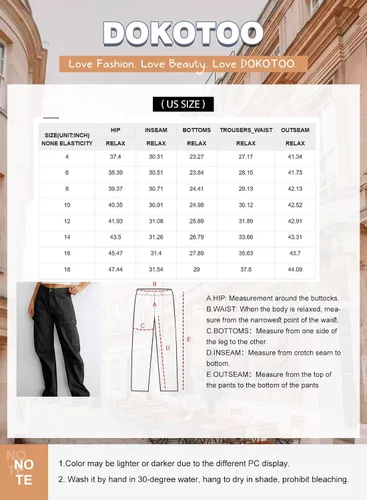 Miniatura 6 de Dokotoo Pantalones cargo de cintura alta para mujer, 6 bolsillos, pierna ancha, casuales, militares, de combate, 4-18 de EE. UU