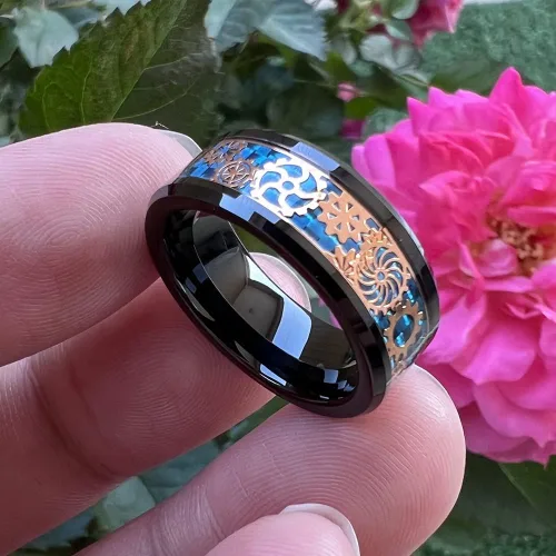 Miniatura 3 de Wow Jewelers - Anillo de tungsteno de 6 mm y 8 mm color negro, plateado, rojo y azul para hombres y mujeres, anillos de matrimonio estilo Steampunk