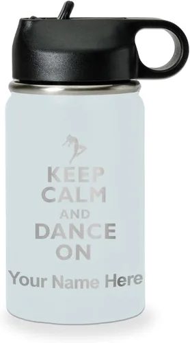 Miniatura 65 de LaserGram Botella de agua personalizada, mantén la calma y baila, acero inoxidable de doble pared aislada al vacío con popote superior, regalo Rosa