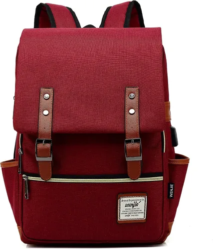 Miniatura 8 de Mancio - Mochila vintage para portátil con puerto de carga USB, mochila de negocios delgada resistente a roturas para viajes, universidad, mochilas