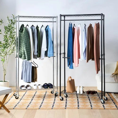 Miniatura 4 de Amazon Basics Perchero ajustable con doble barra, organizador de ropa colgante con ruedas, resistente, 36 x 14 x 72 pulgadas, negro