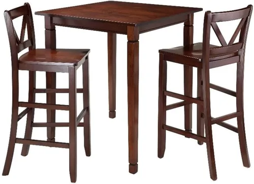 Winsome Mesa de comedor Kingsgate de madera de 3 piezas con 2 sillas de bar con respaldo en V