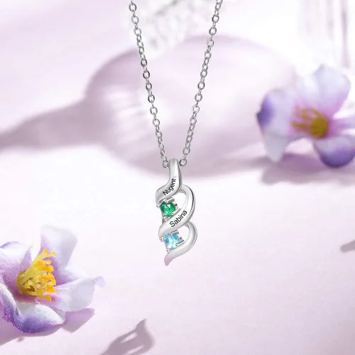 Miniatura 21 de Gemszoo Personalized Twisted Name Necklace with Simulated Birthstones Mother Daughter Pendant Gifts for Women Mom Grandma