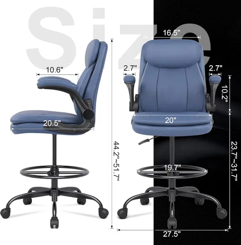 Miniatura 3 de Silla de Dibujo de Cuero Misolant, Silla de Oficina Alta para Escritorio de Pie, Silla de Oficina Ejecutiva Alta con Altura Ajustable y Reposabrazos