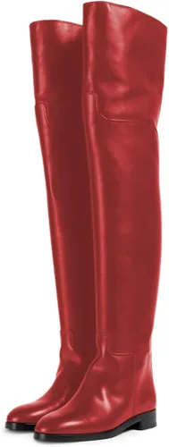 Miniatura 4 de YDN Botas planas de pantorrilla ancha para mujer, con puntera redonda, por encima de la rodilla, con tacón bajo, botas altas hasta el muslo, zapatos