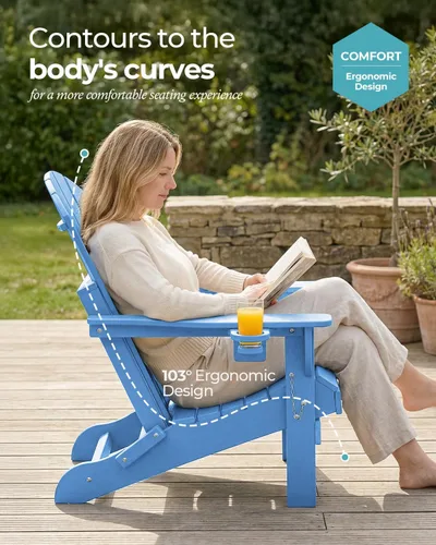 Miniatura 5 de Ciokea Silla Adirondack plegable con textura de madera, silla Adirondack para patio, resistente a la intemperie, silla de plástico para hoguera