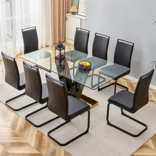 Miniatura 8 de Juego de mesa de comedor de vidrio de 71 pulgadas para 6, juego de mesa de comedor para 6, mesa de cocina moderna y 6 sillas de PU, parte superior 6