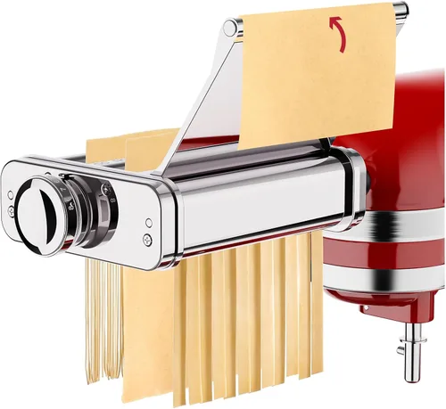 Accesorio para hacer pasta de acero inoxidable para batidora de pie, 3 en 1 con placa de rodillo de transporte automático, incluye rodillo de pasta,