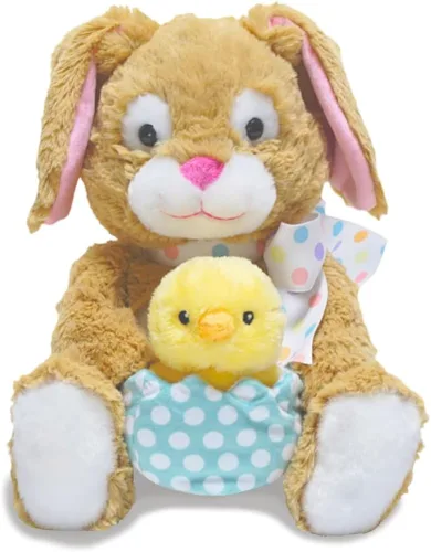 Cuddle Barn - Hip & Hop | Juguete de peluche interactivo animado conejo de Pascua que sostiene pollo en huevo canta y golpea a Peter Cottontail