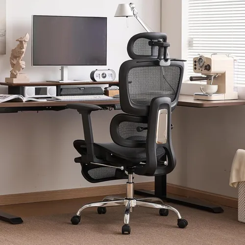 Miniatura 2 de Silla de oficina con reposapiés, silla ergonómica con reposacabezas 3D, silla de computadora con respaldo ajustable y reposabrazos 3D, silla de Negro