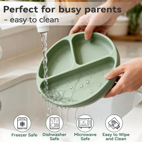 Miniatura 8 de Bufims Juego de alimentación de silicona para bebés, suministros de destete para bebés, utensilios esenciales para comer con placa de succión