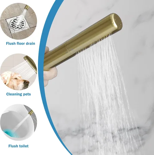 Miniatura 7 de RUMOSE Llenador de bañera de oro cepillado, relleno de bañera independiente para montaje en el suelo, grifo de bañera de cascada con certificado