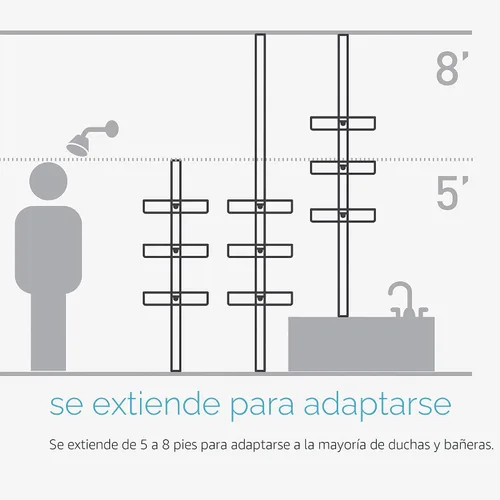 Miniatura 5 de simplehuman Carrito de ducha de poste de tensión de 8', acero inoxidable y aluminio anodizado