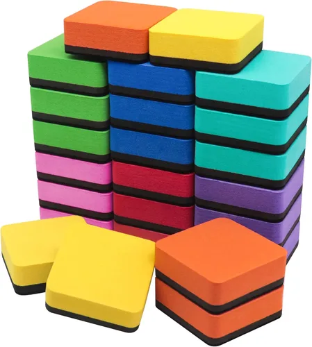 Borradores de borrado en seco, paquete de 24 borradores magnéticos de pizarra blanca para aula, hogar y oficina (8 colores, 2 x 2 pulgadas)