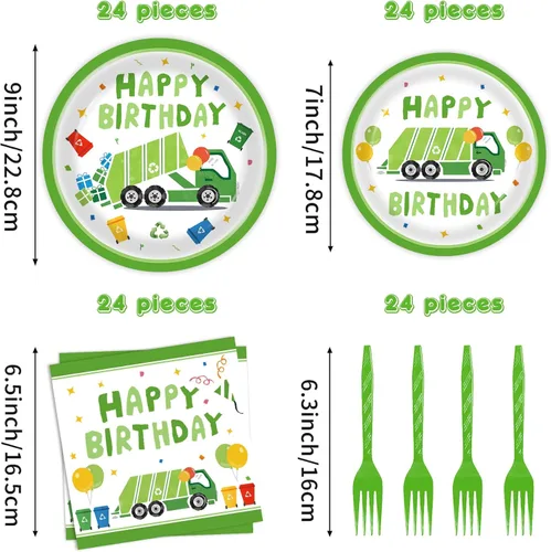 Miniatura 2 de Platos de papel para camión de basura, 96 unidades, decoraciones de cumpleaños, camiones de basura, suministros de fiesta, camiones de basura
