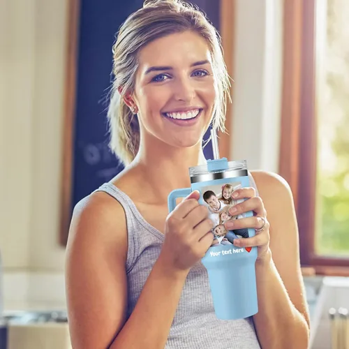 Miniatura 6 de Vaso personalizado con foto con asa y nombres, imagen personalizada, texto de 40 onzas, tazas de viaje de acero inoxidable con aislamiento