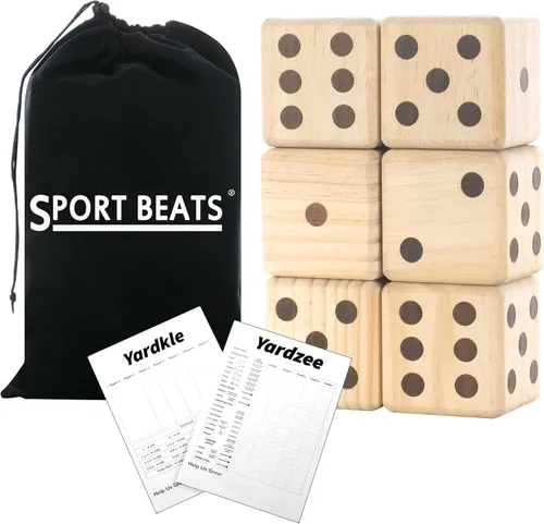 Juego de dados gigantes de madera para patio, juegos de césped al aire libre para adultos y familia, madera de pino maciza de 3.5 pulgadas, juego de