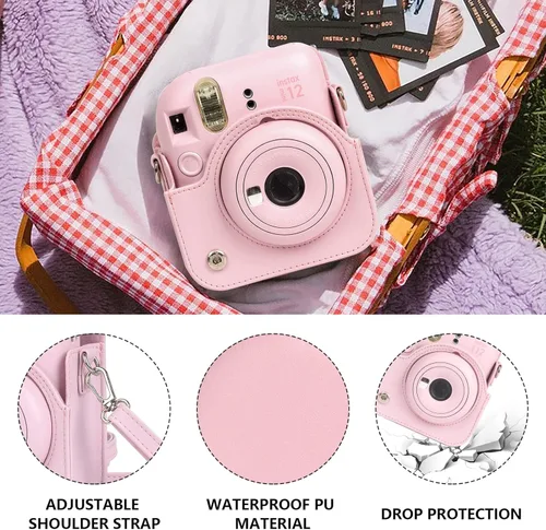 Miniatura 3 de CAIYOULE Funda para cámara para Fujifilm Instax Mini 12 cámara de película instantánea, bolsa cruzada protectora de cuero PU retro para Fuji Mini 12