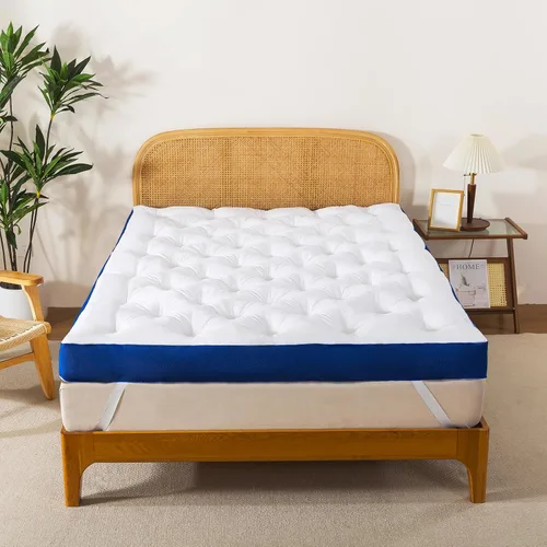 Miniatura 9 de WhatsBedding Cubrecolchón de espuma viscoelástica de 5 pulgadas para dolor de espalda, relleno de relleno suave y transpirable, cubrecolchón grueso