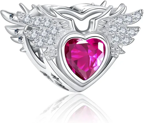 NINGAN Birthstone Charms for Charms Bracelet, Angel Wings 925 Sterling Silver Love Heart Bead Pendant Birthday Christmas Jewelry Gift for Women