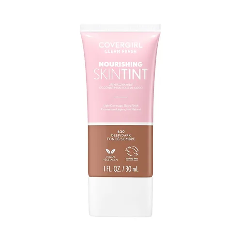 COVERGIRL Tinta para piel nutritiva Clean Fresh, 630 Profundo/Oscuro, base líquida, acabado húmedo, infundida con coco y aloe, fórmula vegana 620