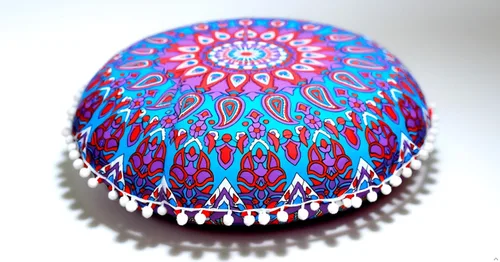 Miniatura 10 de Funda de almohada redonda con diseño de mandala, para asiento, otomano, con pompones, hippie, decorativo, bohemio, indio, de 22 pulgadas