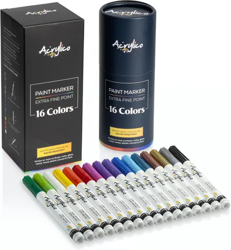 Miniatura 2 de Bolígrafos de pintura para pintura roca, piedra, cerámica, vidrio, madera, lienzo, juego de 16 marcadores de pintura acrílica de punta extrafina