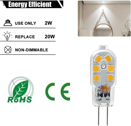 Miniatura 5 de Bombilla LED G4, reemplazo de bombilla halógena de 20 W, base de dos pines G4 de 2 W, AC/DC 12 voltios luz blanca diurna 6000 K, no regulable