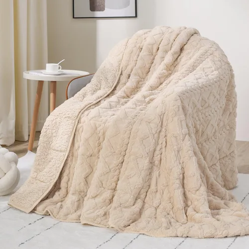 Miniatura 40 de Manta con peso de 15 libras, tamaño twin, manta con peso de sherpa a cuadros 3D de jacquard suave y elegante para adultos, manta de cama acogedora