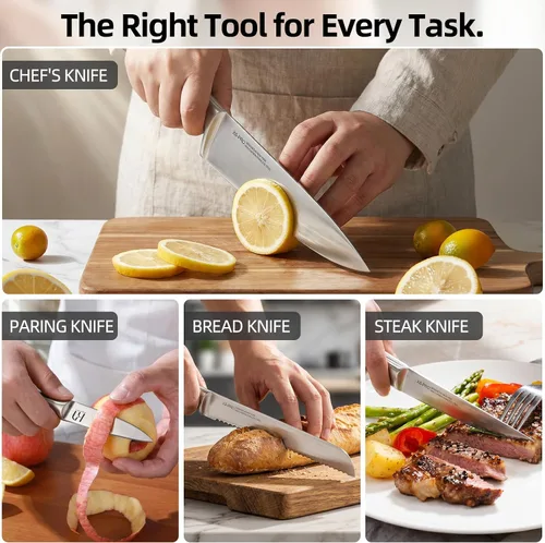 Miniatura 5 de Juego de bloque de cuchillos KnifeSaga con afilador de dos etapas, 14 piezas Cuchillos de cocina japoneses de acero inoxidable ultra afilados