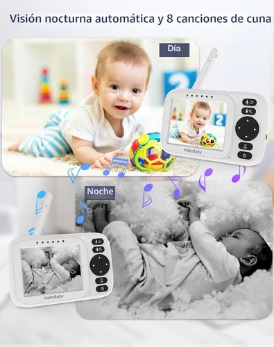 Miniatura 4 de HelloBaby Monitor sin WiFi Video Baby Monitor con cámara y audio - Pantalla de 3.2 pulgadas, conversación de 2 vías, visión nocturna, 8 canciones