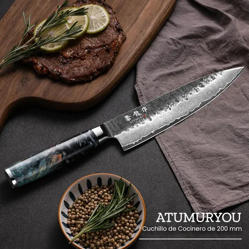 Miniatura 8 de Cuchillo de chef japonés de 8 pulgadas, forjado a mano de 67 capas Damasco VG10 Core cuchillo de cocina para chefs domésticos y profesionales