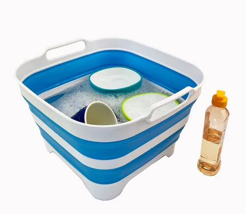 Miniatura 5 de SAMMART Sartén plegable de 10 L (2.64 galones) con tapón de drenaje, lavabo de lavado plegable, tina portátil para lavar platos, bandeja