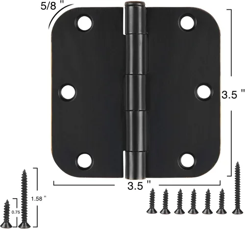Miniatura 3 de Paquete de 6 bisagras para puertas interiores de color negro mate de 3.5 x 3.5 pulgadas, esquinas redondeadas de radio de 5/8 pulgadas, bisagra